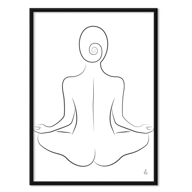 Yoga Silhouette kunstplakat med sort aluminiumsramme